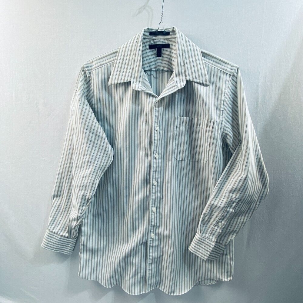 Apt.9 Men's Dress Shirt Long Sleeve Spread White Tan Stripe 15.5 32/33 Medium